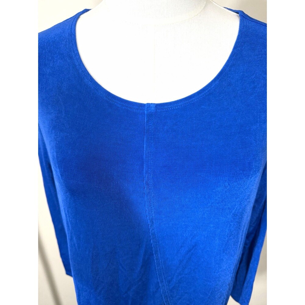 Travelers by Chico's Womens Blue Scoop Neck 3/4 Slv Pullover Top size Large 377